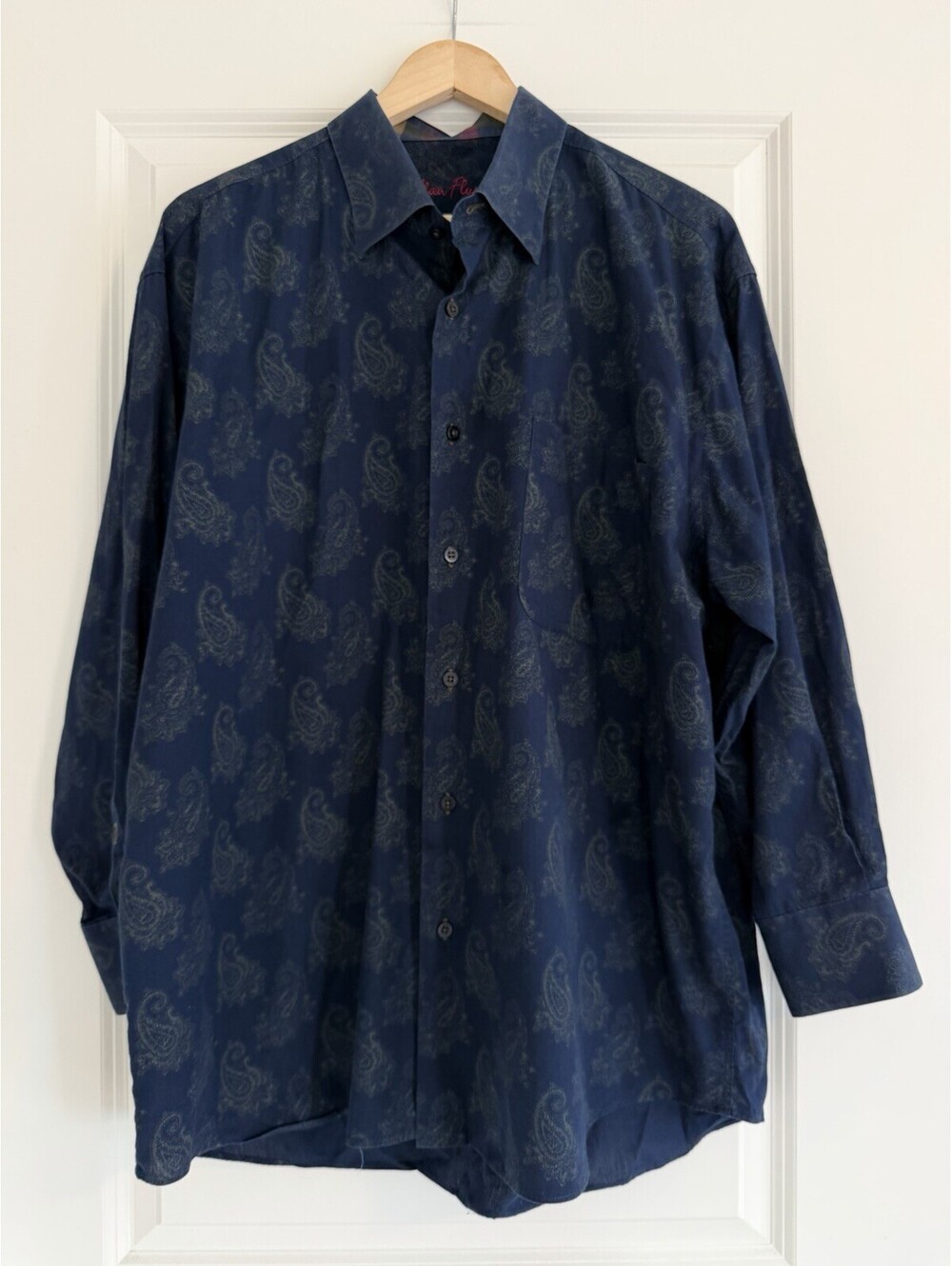 Alan Flusser Men’s Navy Paisley Print Dress Shirt Size XL Retro Boho Chic